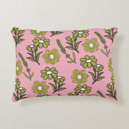 Almofada Decorativa Padrão de Flor de Hippie Funky Y2K Retro Rosa Verd