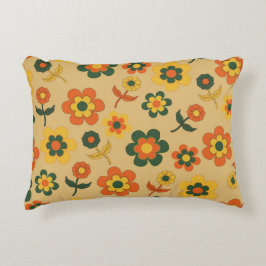 Almofada Decorativa Padrão de Flor do Laranja de Imagem Retroativa 70s
