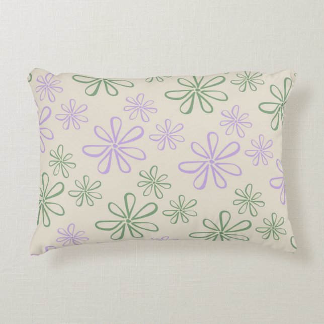 Almofada Decorativa Padrão de Flor Pequeno Púrpura Verde Retroativa (Frente)