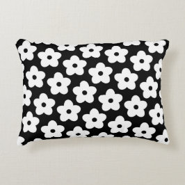 Almofada Decorativa Padrão de Flor Preta e Branca Y2K
