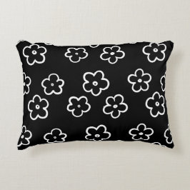 Almofada Decorativa Padrão de Flor Preto e Branco