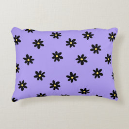 Almofada Decorativa Padrão de Flor Simples Preto Preto Preto Preto de 