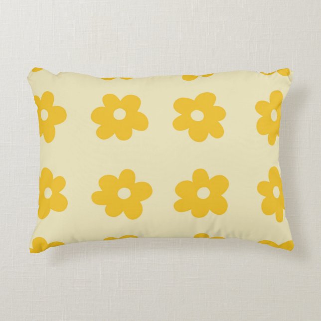 Almofada Decorativa Padrão de Flor Simples Tropical Amarelo Retroativo (Frente)
