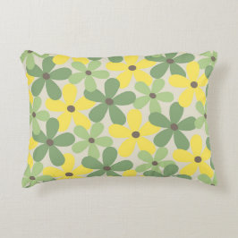 Almofada Decorativa Padrão de Flor Verde Amarelo Retroativo Y2K 70s
