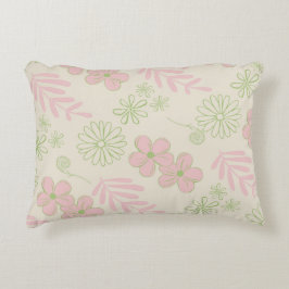 Almofada Decorativa Padrão de Flor Verde Rosa bege Retroativo Y2K 70s