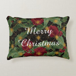 Almofada Decorativa Padrão de Flores de Natal,Ouro Vermelho Verde Pret