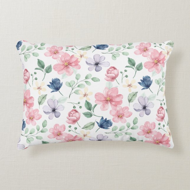 Almofada Decorativa Padrão de Flores e Folhas de primavera (Frente)