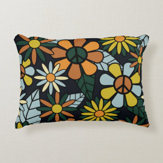 Almofada Decorativa Padrão de flores hippie retrô sem costura dos anos