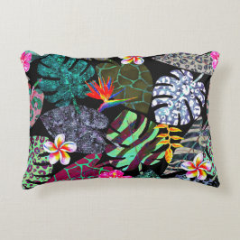 Almofada Decorativa Padrão de Folhas e Flores Tropicais Vibrantes