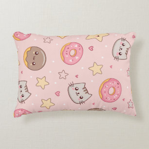 Almofada Decorativa Padrão de Gato Kawaii, Donut e Estrela 