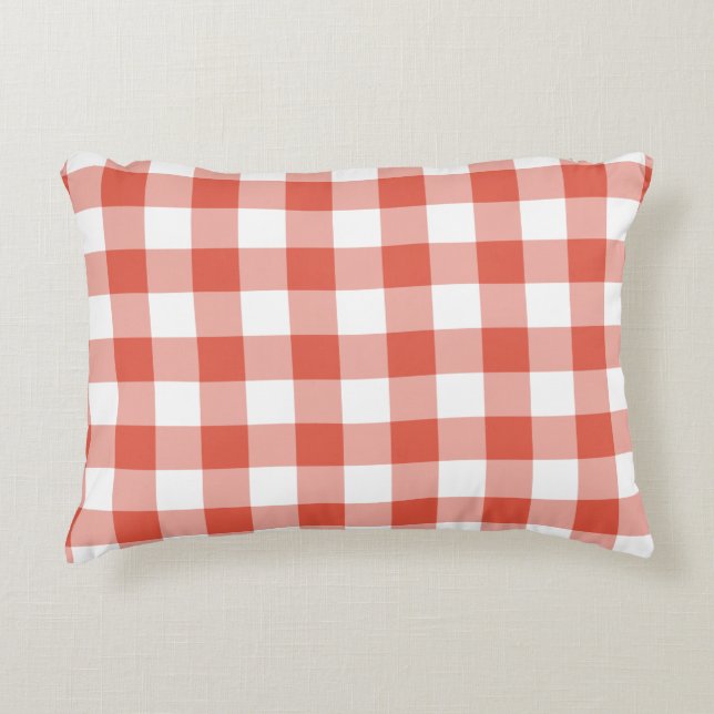 Almofada Decorativa Padrão de Gingham Branco e Laranja (Frente)