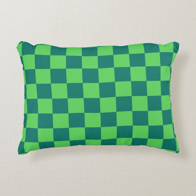 Almofada Decorativa Padrão de Gingham Verde Azul (Frente)