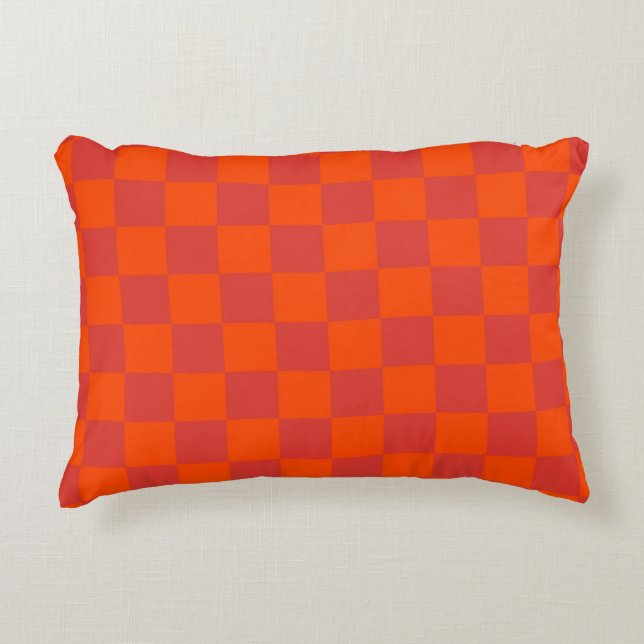 Almofada Decorativa Padrão de Gingham Vermelhos Laranja (Frente)