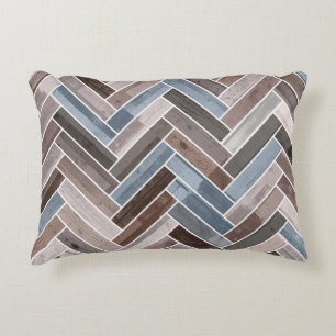 Almofada Decorativa Padrão de Herringbone em Cinza azul marrom
