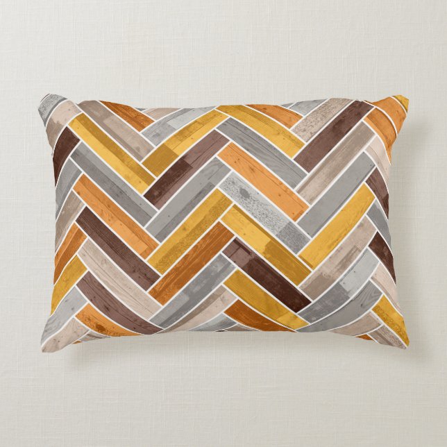 Almofada Decorativa Padrão de Herringbone em Cinzas laranja castanho (Frente)