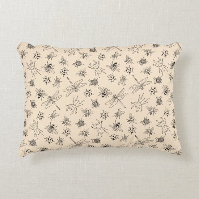 Almofada Decorativa Padrão de Insetos de Cartoon Desenhado à Mão (Frente)