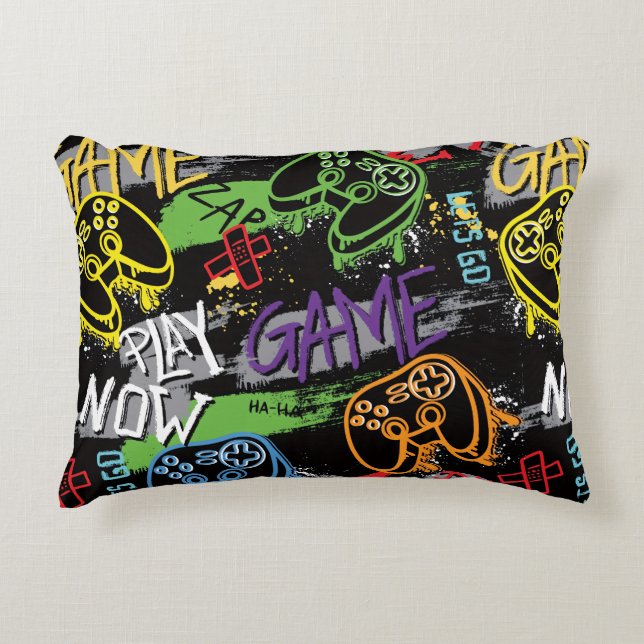 Almofada Decorativa Padrão de Jogo Grafite Neon (Frente)