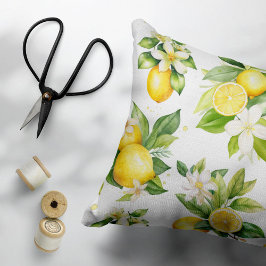Almofada Decorativa Padrão de limão, flores de limão, folhas, citrinos