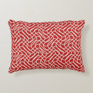 Almofada Decorativa Padrão De Linha De Abstrato De Vermelho E Creme