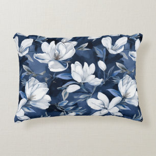 Almofada Decorativa Padrão de Magolia Branca a meia-noite,