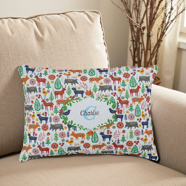 Almofada Decorativa Padrão de Monograma de Arte Folclórica Escandinava