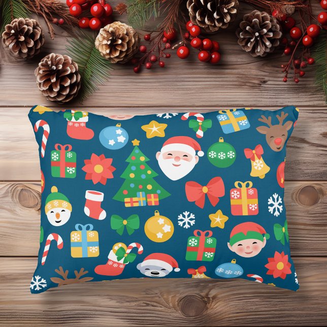 Almofada Decorativa Padrão de Natal animado em azul (Criador carregado)
