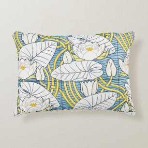 Almofada Decorativa Padrão de Nenúfar em Art Nouveau na cor Verde Salv