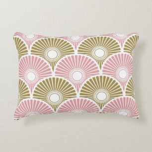 Almofada Decorativa Padrão de onda de semicírculo chinês rosa e latão