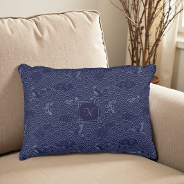 Almofada Decorativa Padrão de Onda Japonesa Tradicional Azul Seigaiha