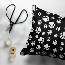Almofada Decorativa Padrão de patas, impressões de pata, preto e branc