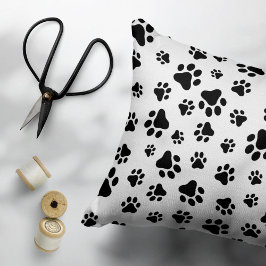 Almofada Decorativa Padrão De Patas, Patas Cachorros, Preto e Branco
