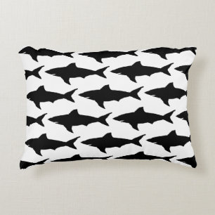 Almofada Decorativa Padrão de peixe tubarão preto e branco com zíper