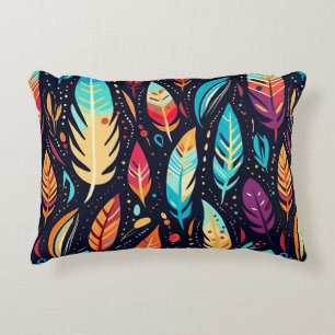 Almofada Decorativa Padrão de Pena de Pássaro Colorido