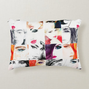 Almofada Decorativa Padrão de retrato feminino de aquarela