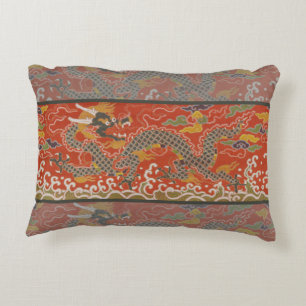 Almofada Decorativa Padrão de Seda Dragão Vermelho e Preto Imperial