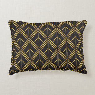 Almofada Decorativa  Padrão de Seta Preta Dourada Art Deco