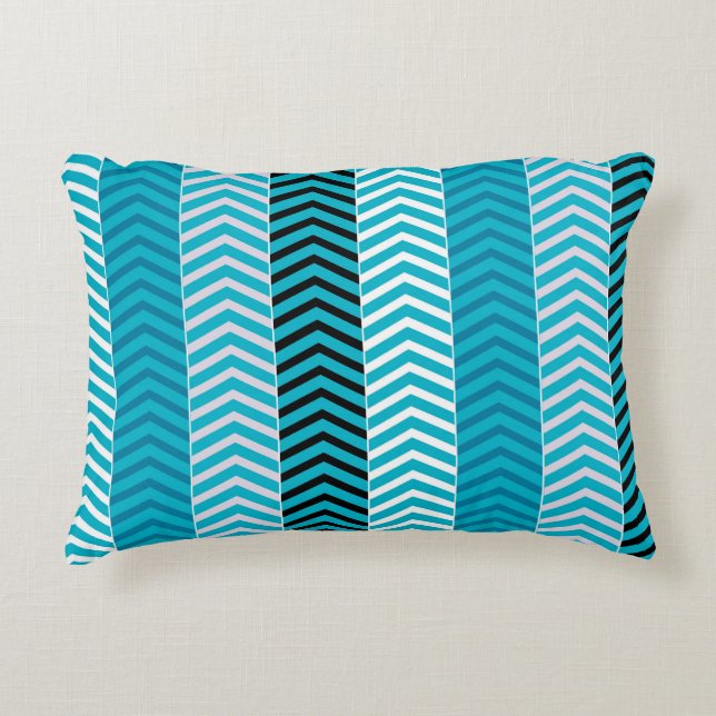 Almofada Decorativa Padrão de Stripes de Chevron Azul Turquesa Moderno (Frente)