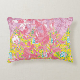Almofada Decorativa Padrão de tecido vibrante com cor-de-rosa, amarela