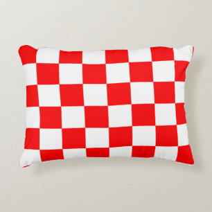 Almofada Decorativa Padrão de Verificação de Branco Vermelho