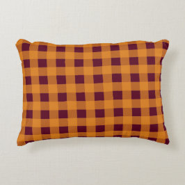Almofada Decorativa Padrão de Xadrez de Borgonha Laranja de outono