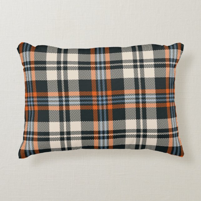 Almofada Decorativa Padrão de xadrez do Tartan outono a preto, laranja (Frente)