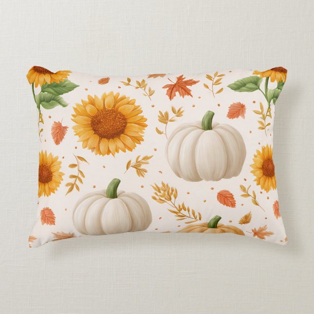 Almofada Decorativa Padrão do Autumn Pumpkins & Sunflower (Frente)