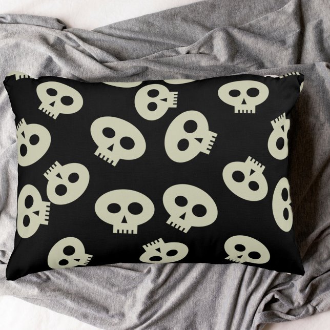 Almofada Decorativa Padrão do crânio de Halloween bonito preto (Cute skull pattern pillow for your Halloween home decor)