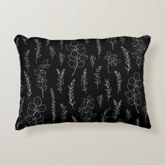 Almofada Decorativa Padrão Elegante de Eucalipto Preto e Branco  