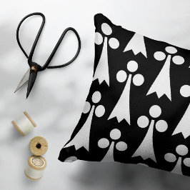 Almofada Decorativa Padrão Ermine, Padrão Medieval, Branco em Preto