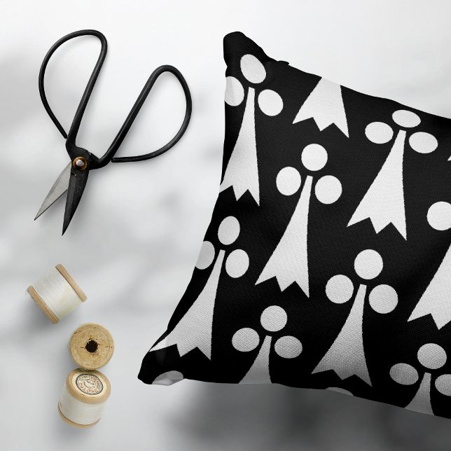 Almofada Decorativa Padrão Ermine, Padrão Medieval, Branco em Preto (Criador carregado)