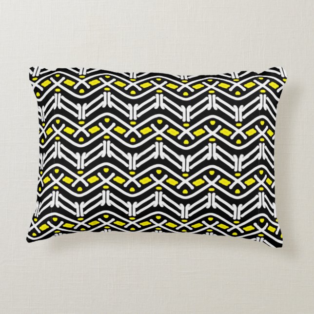 Almofada Decorativa Padrão Exclusivo de Chevron Tribal Amarelo e Preto (Verso)