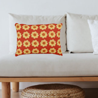 Almofada Decorativa Padrão Floral Amarelo Dahlia em Vermelho