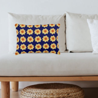 Almofada Decorativa Padrão Floral Amarelo Dahlia no Azul