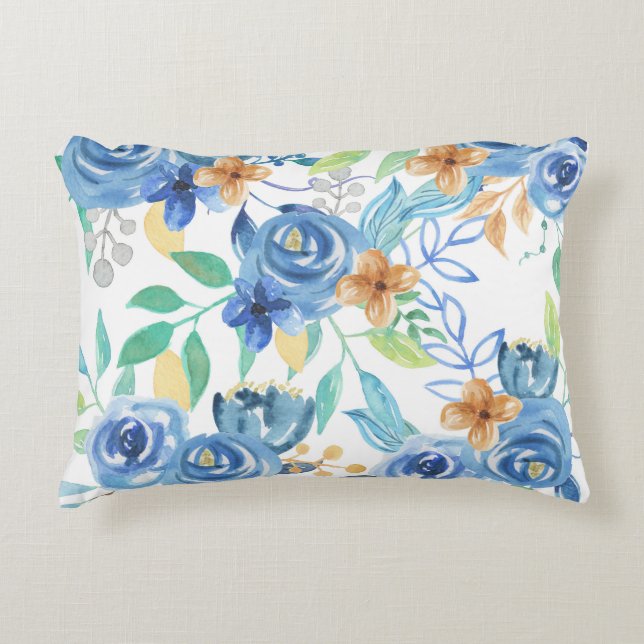 Almofada Decorativa Padrão floral azul (Frente)